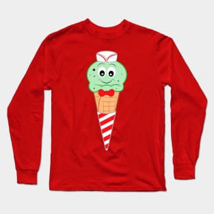 Mint Chocolate Chip Ice Cream Cone Cartoon Soda Jerk Long Sleeve T-Shirt